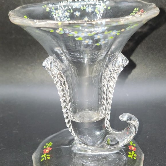 Vtg Art Deco Duncan Miller Three Feather Reverse Painted Cornucopia Vase #117 - Picture 1 of 6